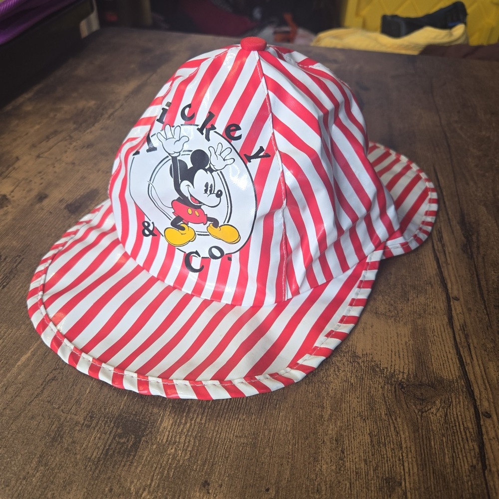 RARE Vintage Disney Mickey & Co. JG Hook Double Brim‎ Stripe Rain Hat Toddler